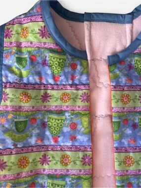 Handmade Whimsical Garden Print Quilted Vest - Pink & Blue
